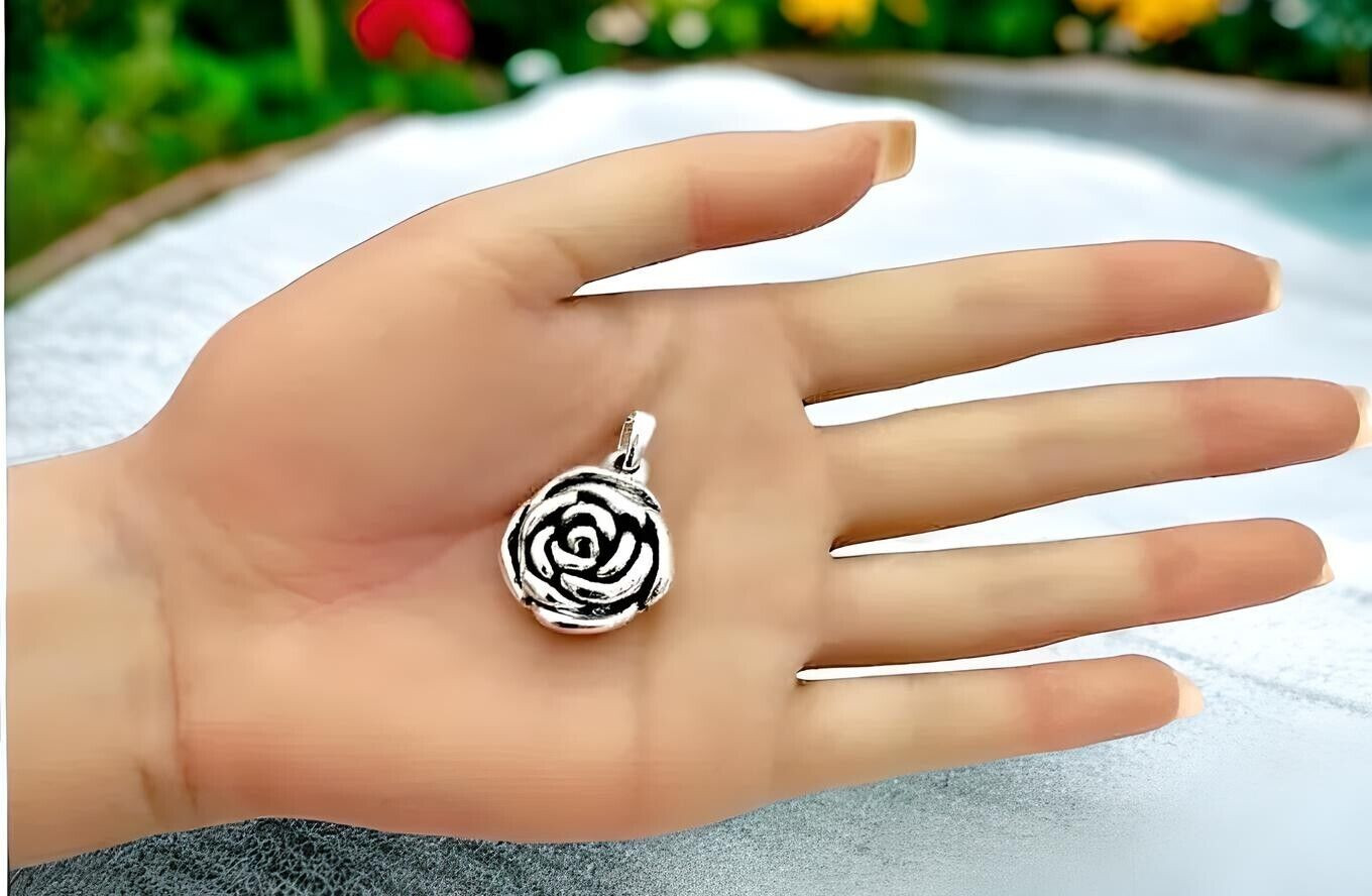 925 Sterling Silver Rose Pendant, Lightweight Charm, Chain Sold Separately 1383
