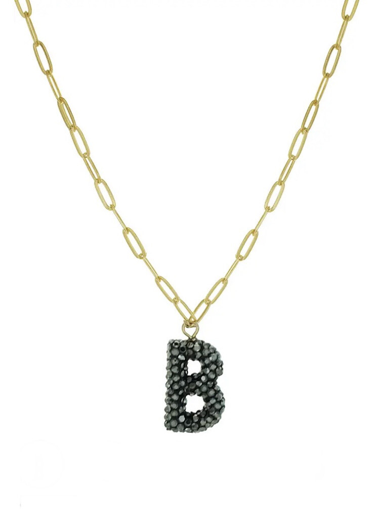 PANACEA 14K Gold Plated Paper Clip Chain Luxe Initial Necklace Letter B
