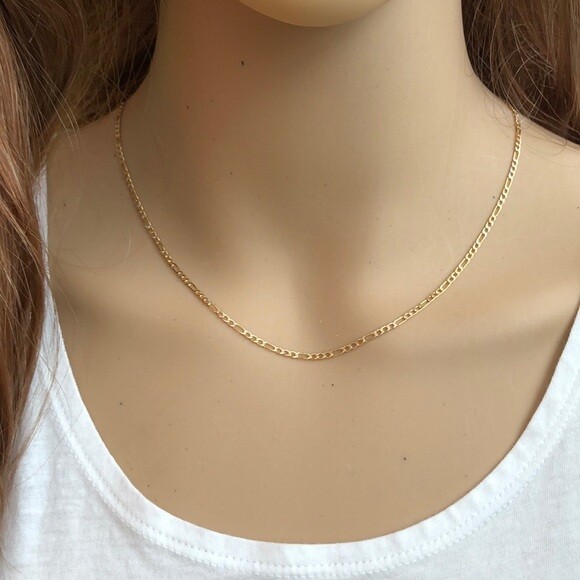 14K Solid Gold Figaro Diamond Cut 2 Tone Chain 18 inches – Width 2 MM – C22