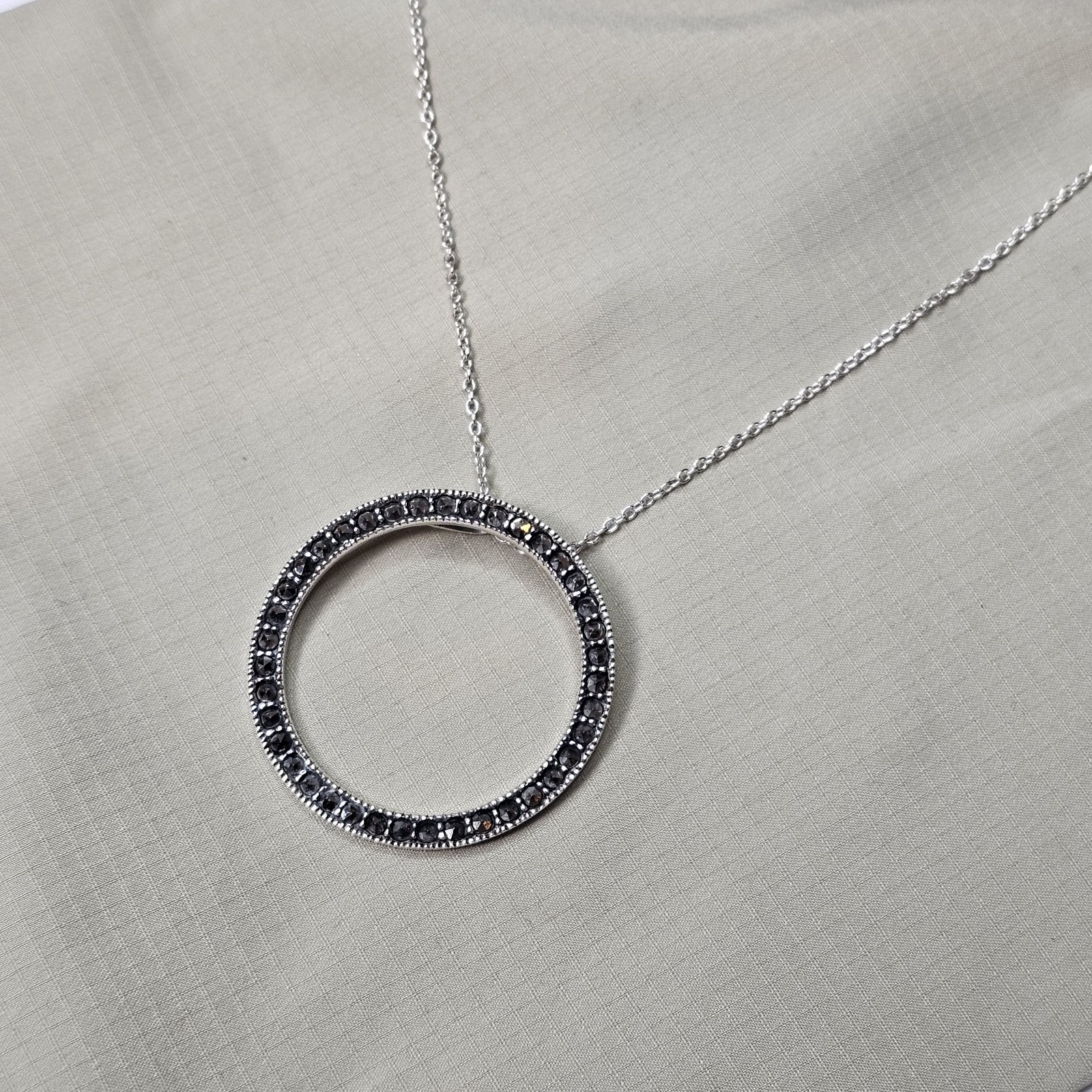 925 Sterling Silver Marcasite Circle Pendant Slide Necklace – 4.5g