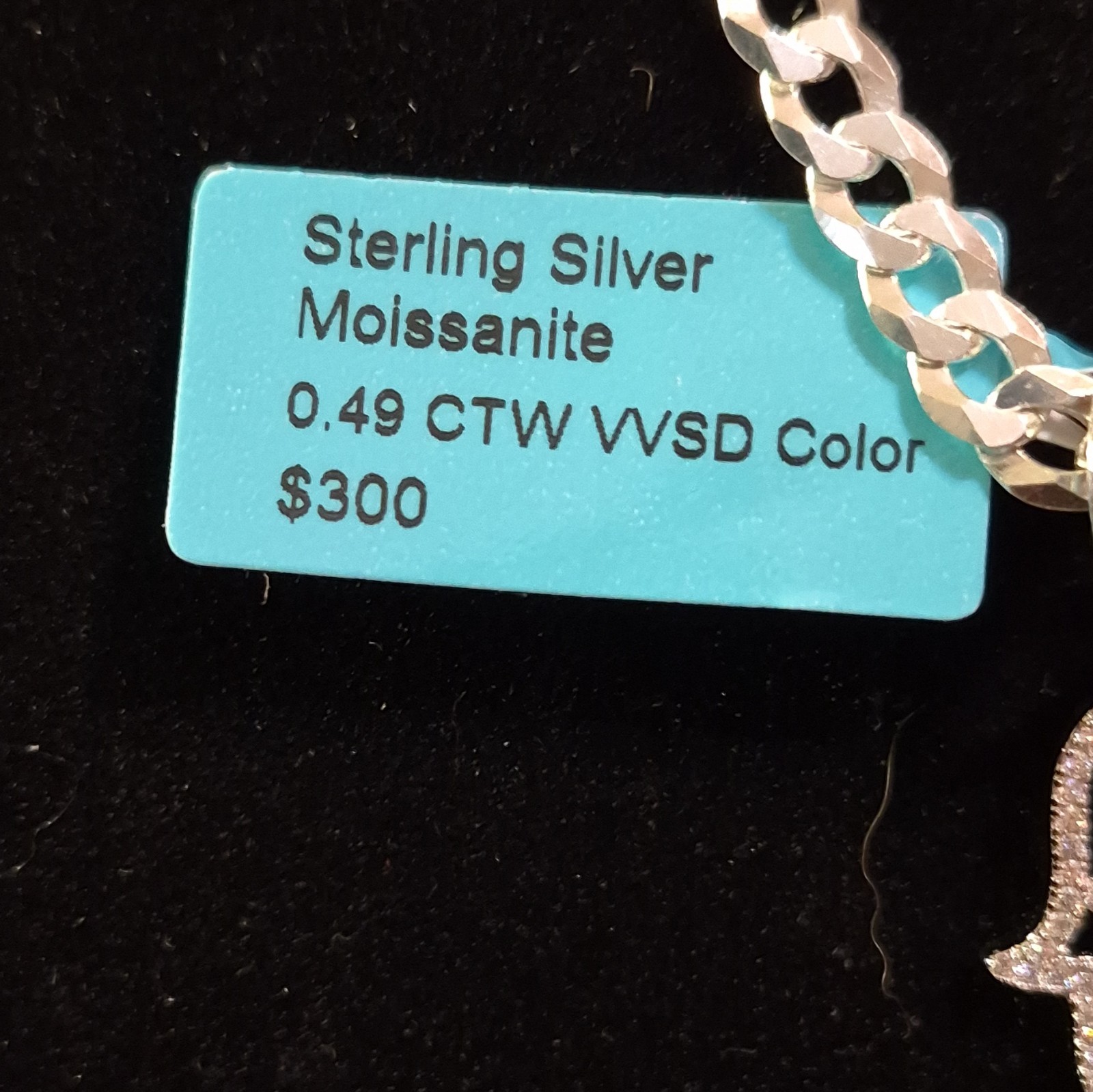 925 Sterling Silver Moissanite Hamsa Hand Pendant & Cuban Link Necklace 20″