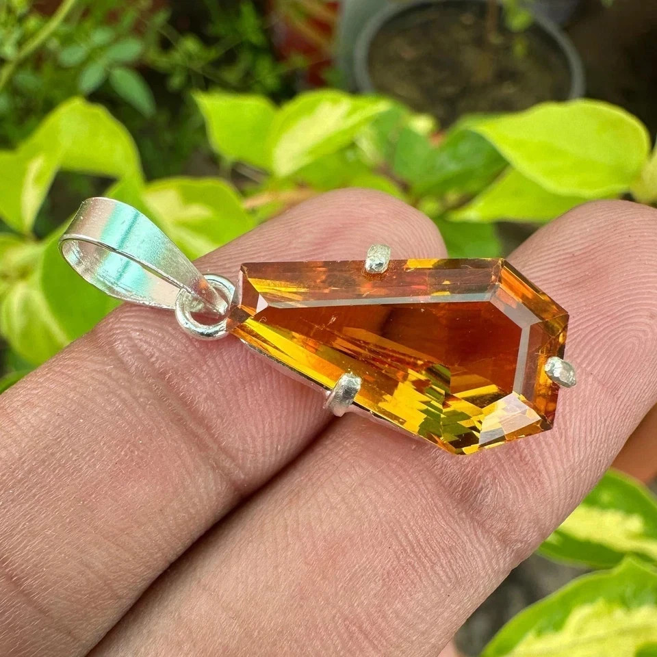 20 Ct Natural Orange Sapphire Certified Loose Gemstone 925 Solid Silver Pendant