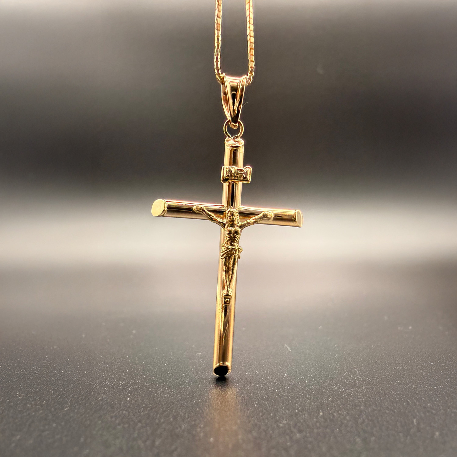 14K Real Yellow Gold Jesus Christ Crucifix Cross Pendant 1.7″ INRI Cross