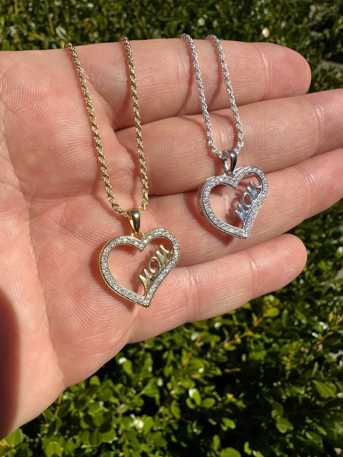 MOISSANITE 925 Silver/Gold Iced Mom Heart Shape Love Mother Day Pendant Necklace