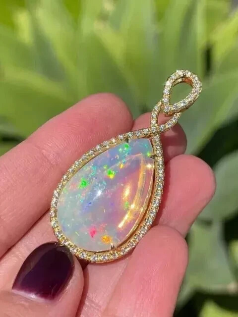 3Ct Pear Cut Natural Fire Opal Teardrop Pendant 14K Yellow Gold Plated 18″ Chain