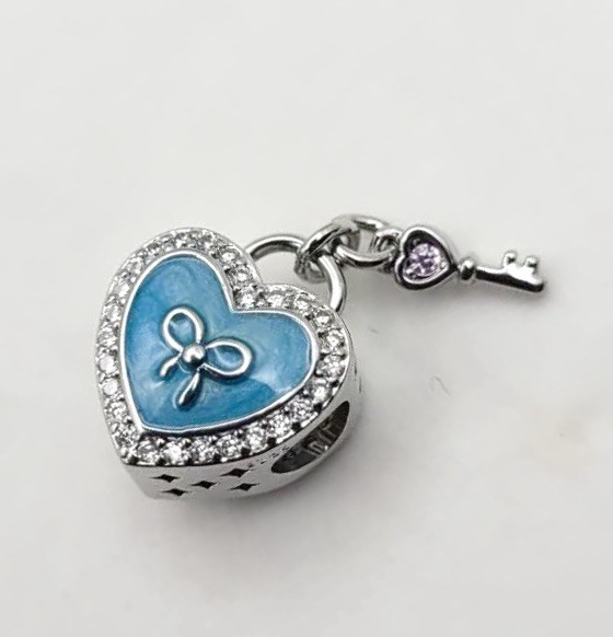 925 Sterling Sikver Heart Lock & Key Charm Pendant For Bracelet/Necklace