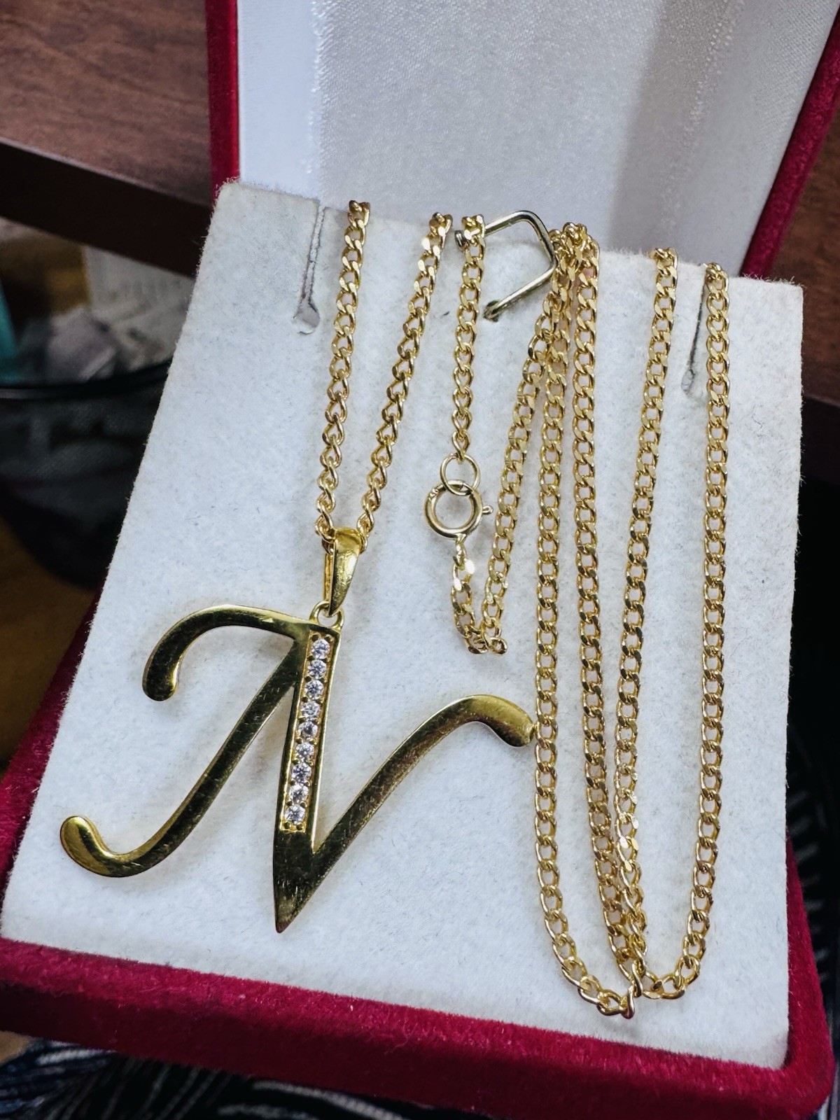 18K 750 Real Fine Gold Men Women’s Letter N Set Necklace 23.5/24” long 7.9g 2mm