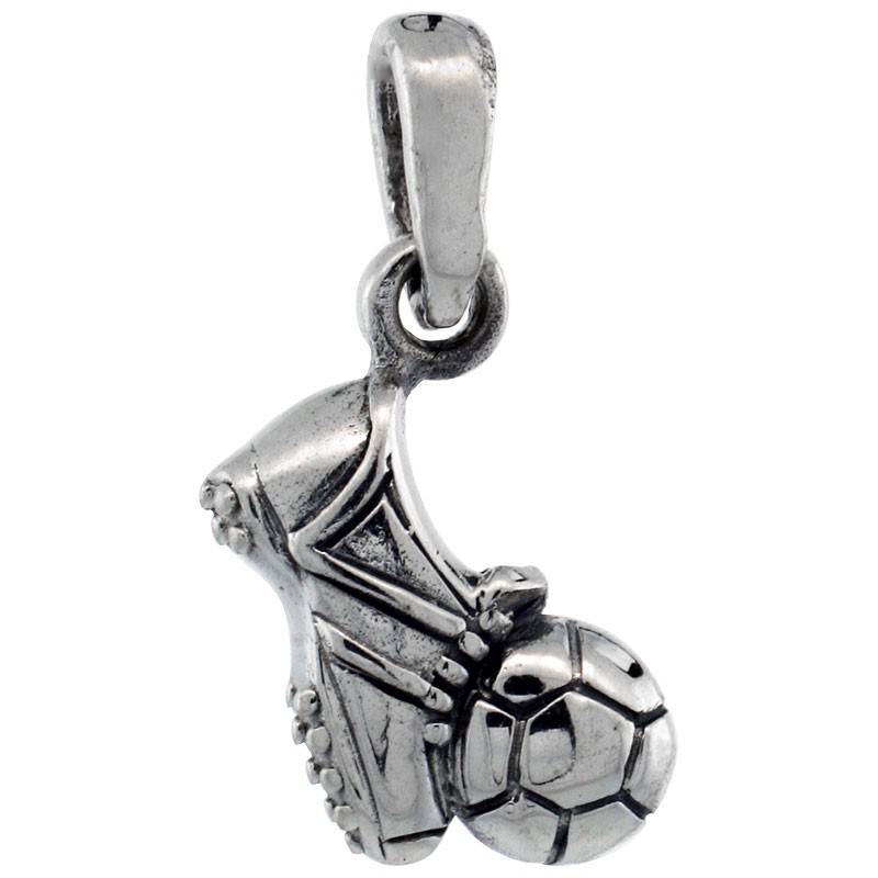 925 Sterling Silver Soccer Cleat Kicking Ball Pendant 5/8 (16mm) Inch Tall