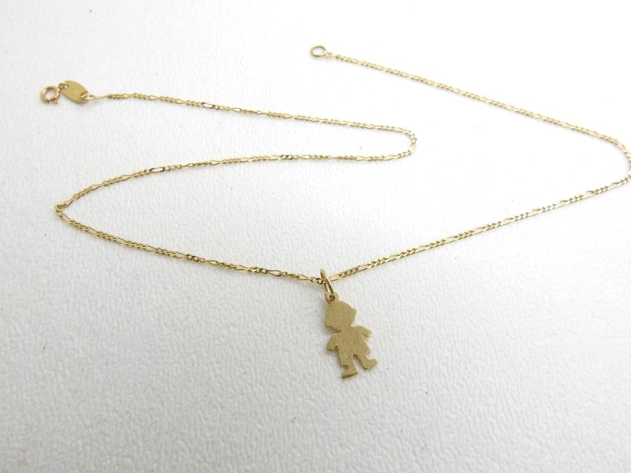 14K Yellow Gold Baby Boy Pendant & Figaro Chain Necklace 2 Grams 14″ inch