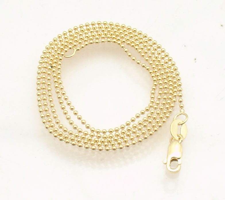 1mm All Shiny Round Bead Ball Chain Necklace REAL Solid 14K Yellow Gold