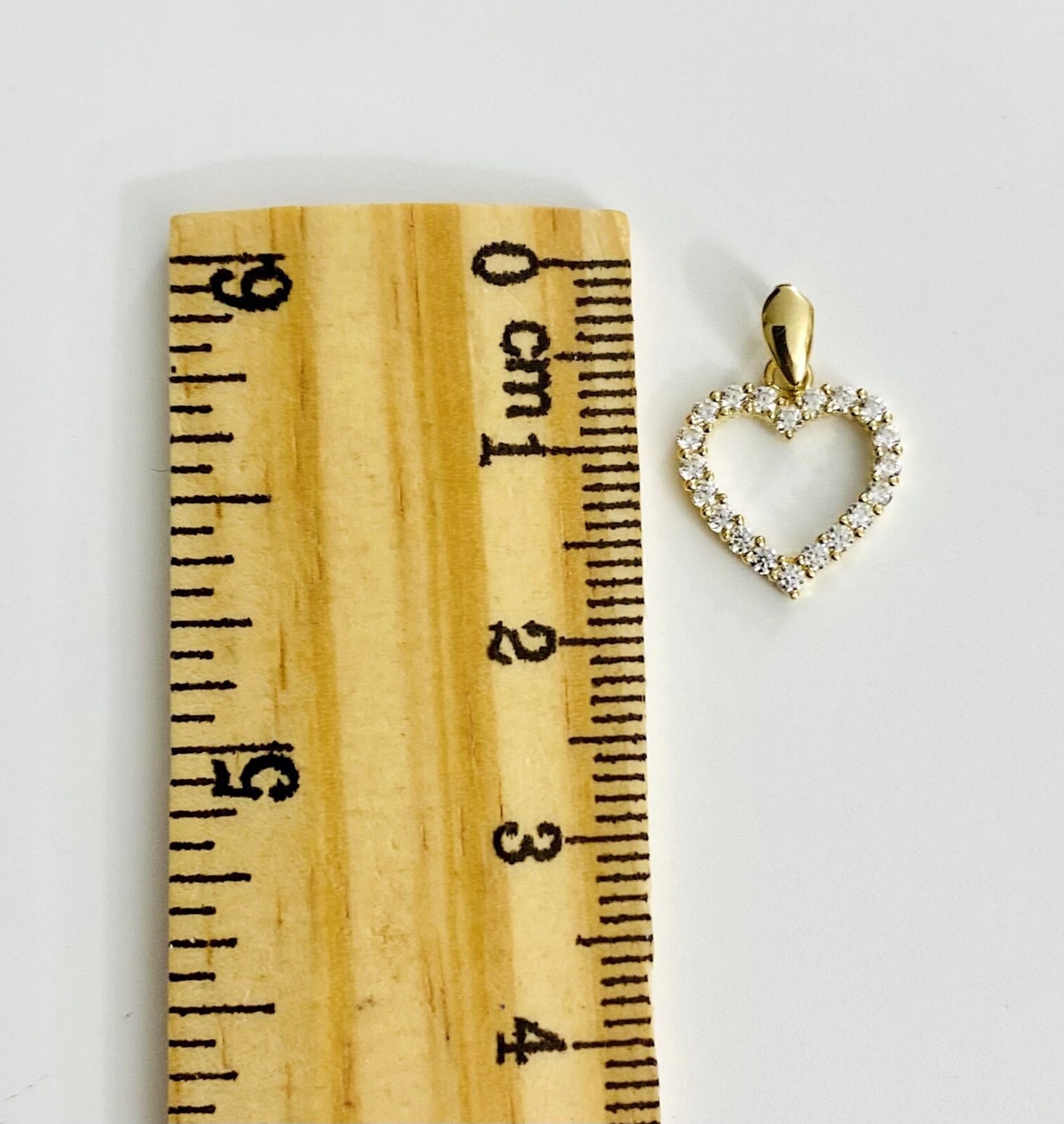 14K SOLID GOLD CZ HEART 16mm x 12mm PENDANT – 14K REAL GOLD HEART CHARM- PT0585