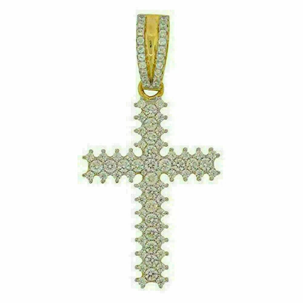 2.30Ct Round Cut Diamond Cross Pendant 14K Yellow Gold Finish 18”Free Chain
