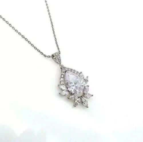 2Ct Pear VVS1/D Diamond Drop & Dangle Earrings 14K White Gold Finish Free Chain