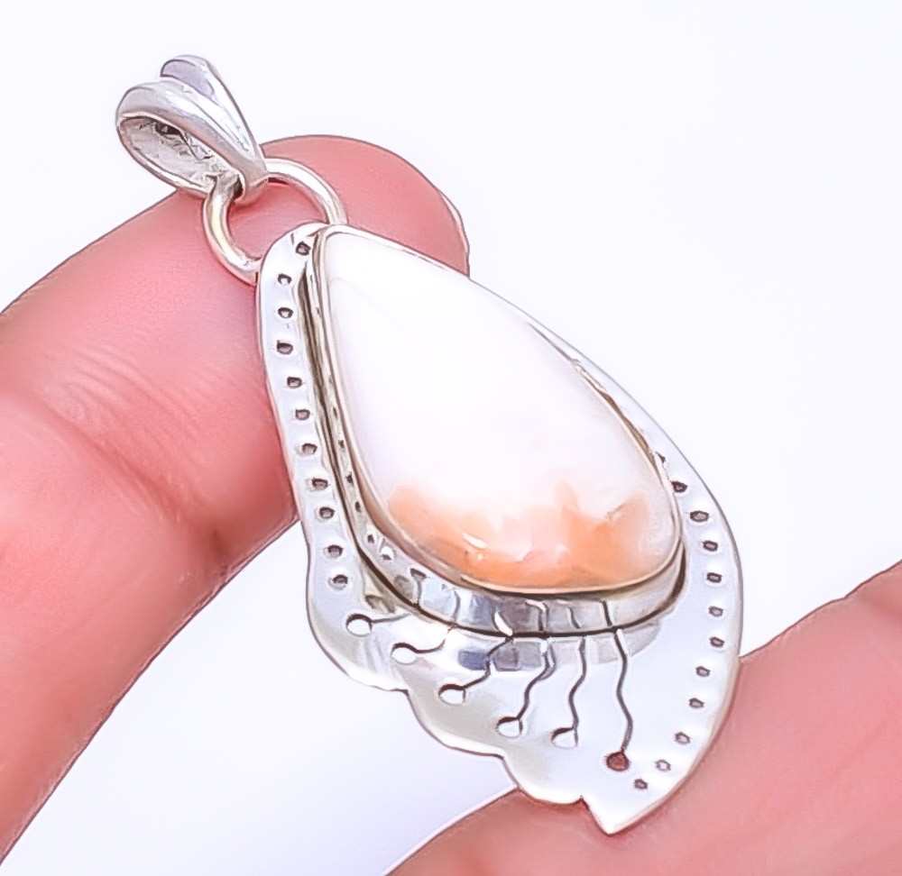 Orange Scolecite – India Gemstone 925 Sterling Silver Designer Pendant 1.95″ A38