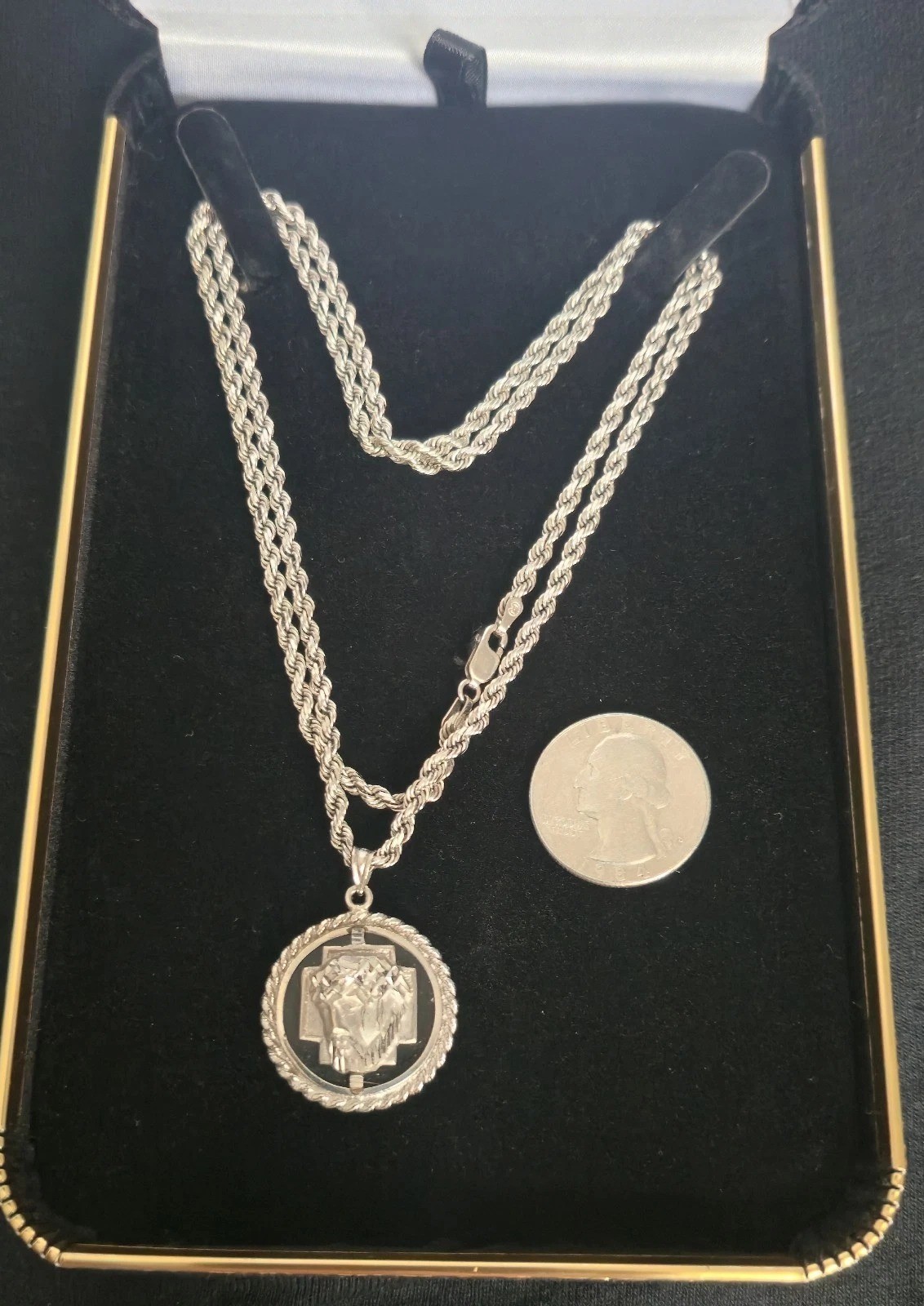 14k White Gold Solid 3mm 26″ Diamond Cut Rope Chain with Pendant