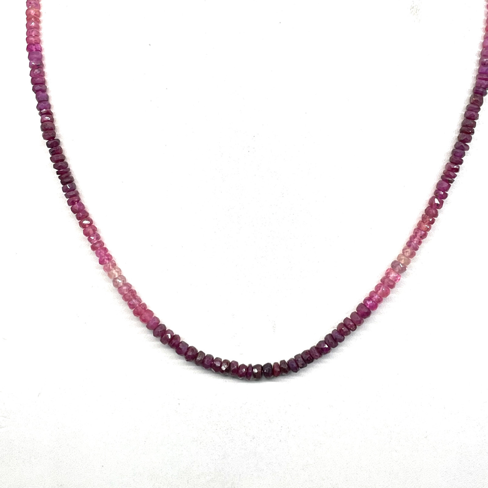 18″ Natural Ruby Necklace 3-4mm Shaded Facetted Beads 925 Silver Clasp