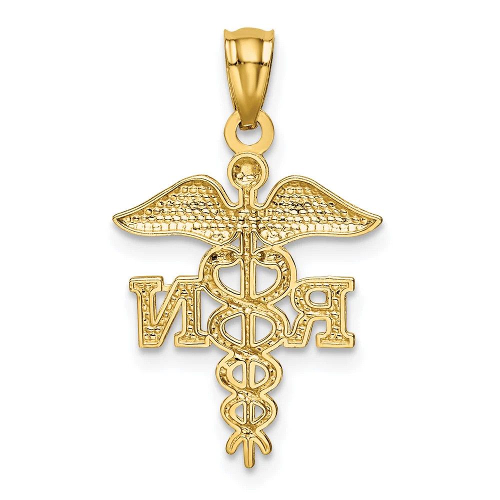 10K / 14K Yellow Gold Diamond-Cut Polished RN Nurse Pendant