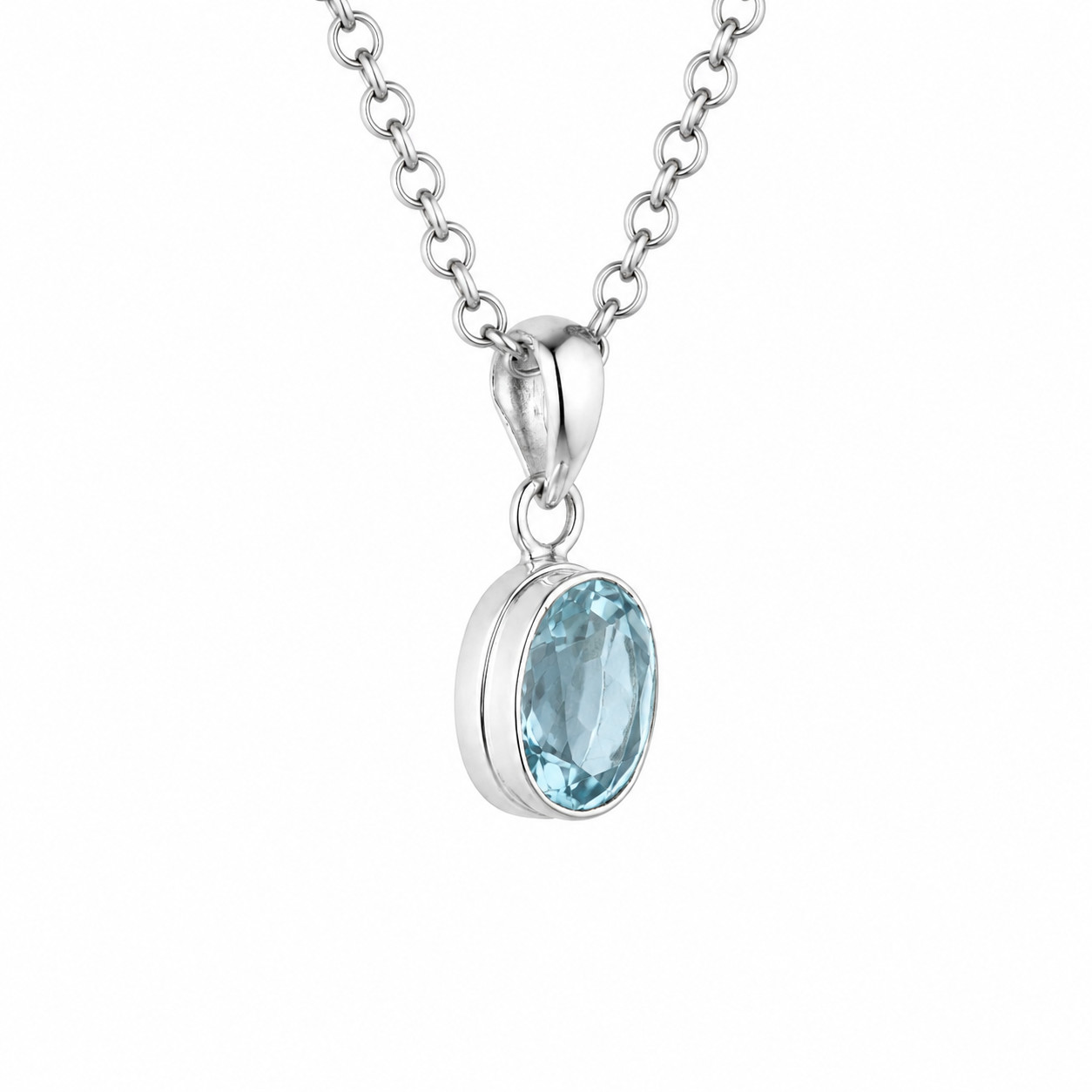 Gift Genuine Light Blue Aquamarine 925 Sterling Silver Oval Pendant 23mm
