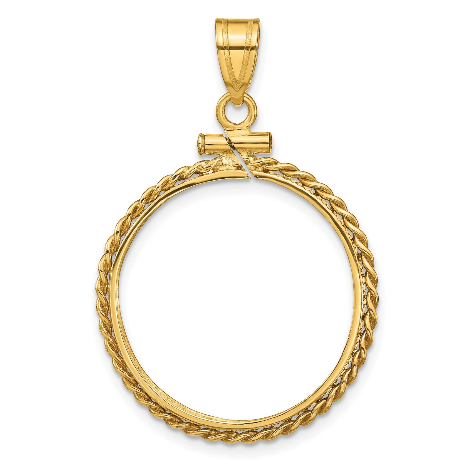 1/4 oz $25 American Eagle Platinum Coin Bezel 22mm Rope 14k Yellow Gold