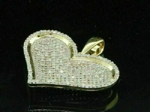 2.00 Carat Round D/VVS1 Diamond Love Heart Pave Pendant 14K Yellow Gold Finish