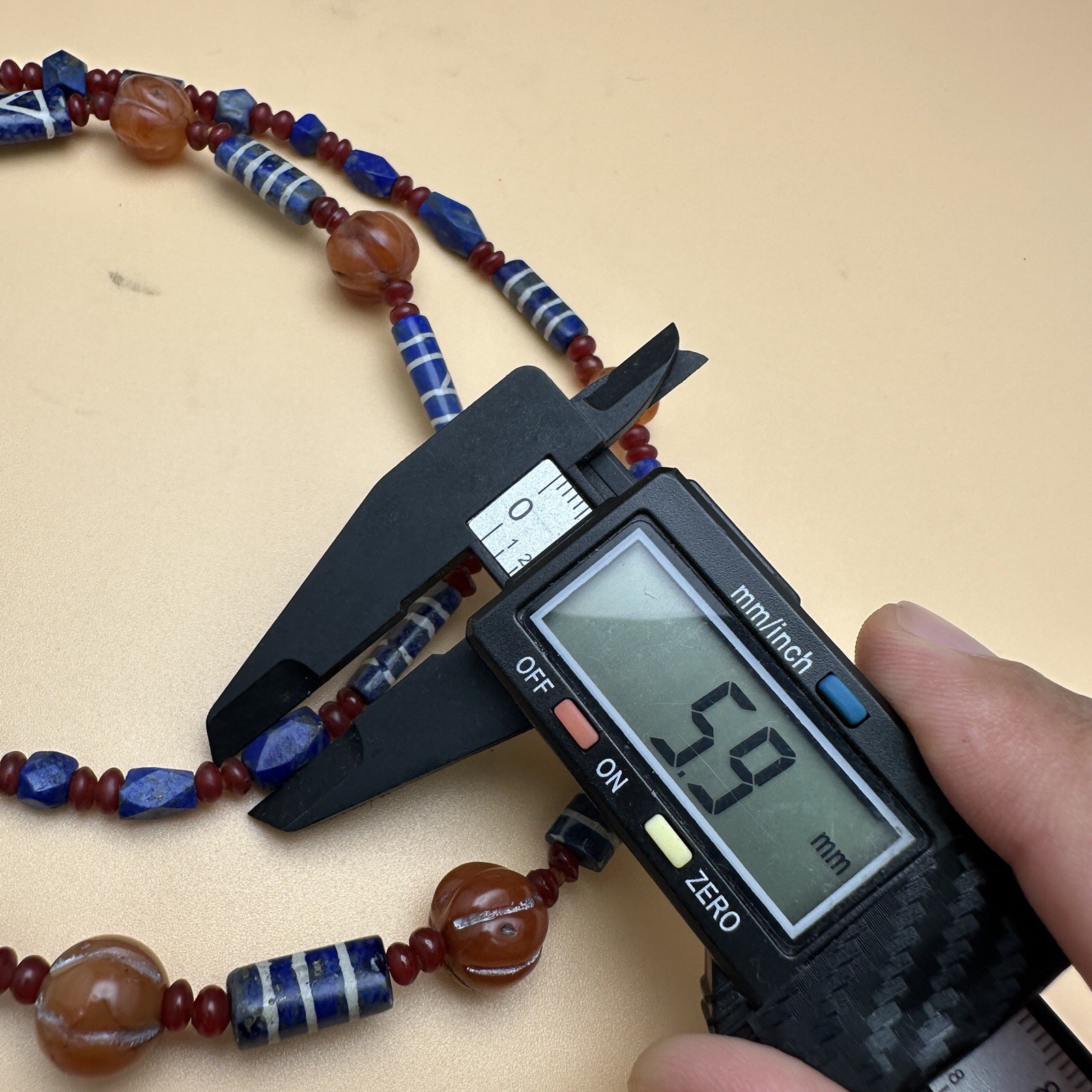 Genuine Antique Etched Lapis Carnelian Pyu Culture Beaded Beautiful Necklace