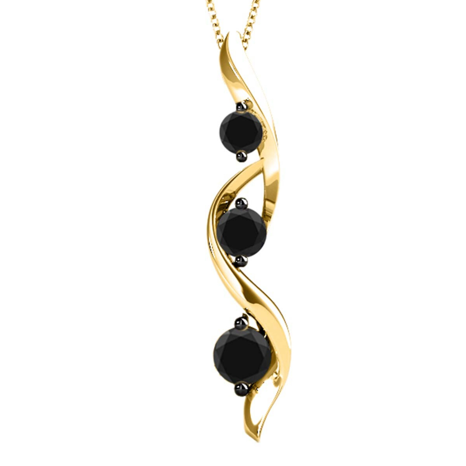 0.75Ct Natural Black Diamond& Journey Shape PendantNecklace for Women in10KGold