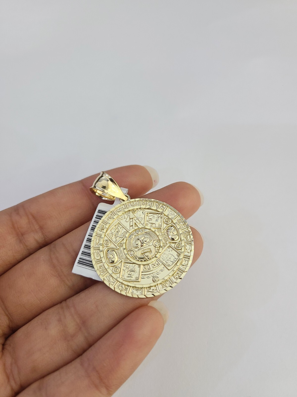 SOLID Real 10kt Mayan Calendar Charm Pendant Aztec Round Yellow Gold