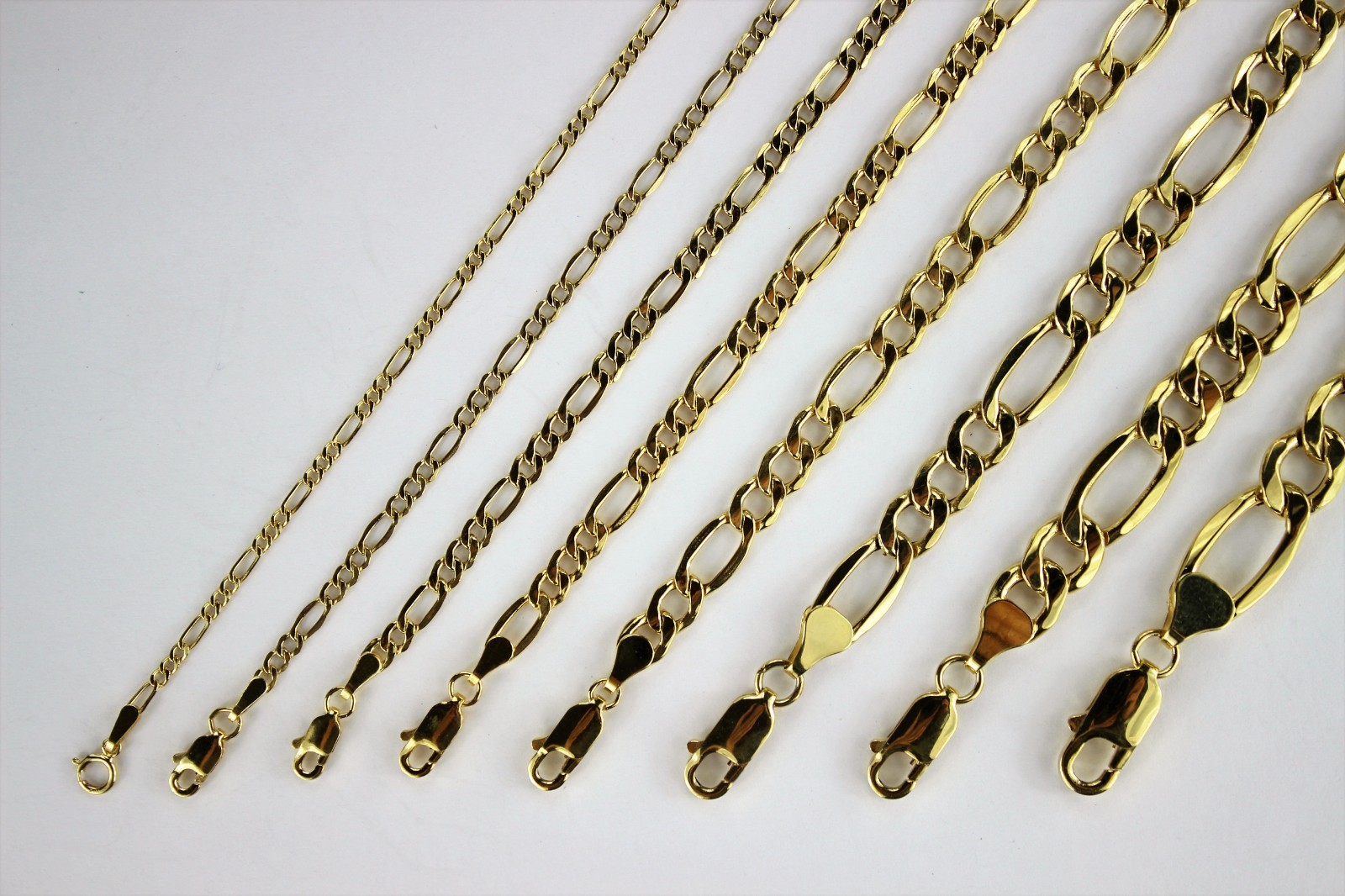 14K Yellow Gold Figaro Link Hollow Chain Necklace Bracelet 2mm ~ 5.5mm /7″ ~ 30″