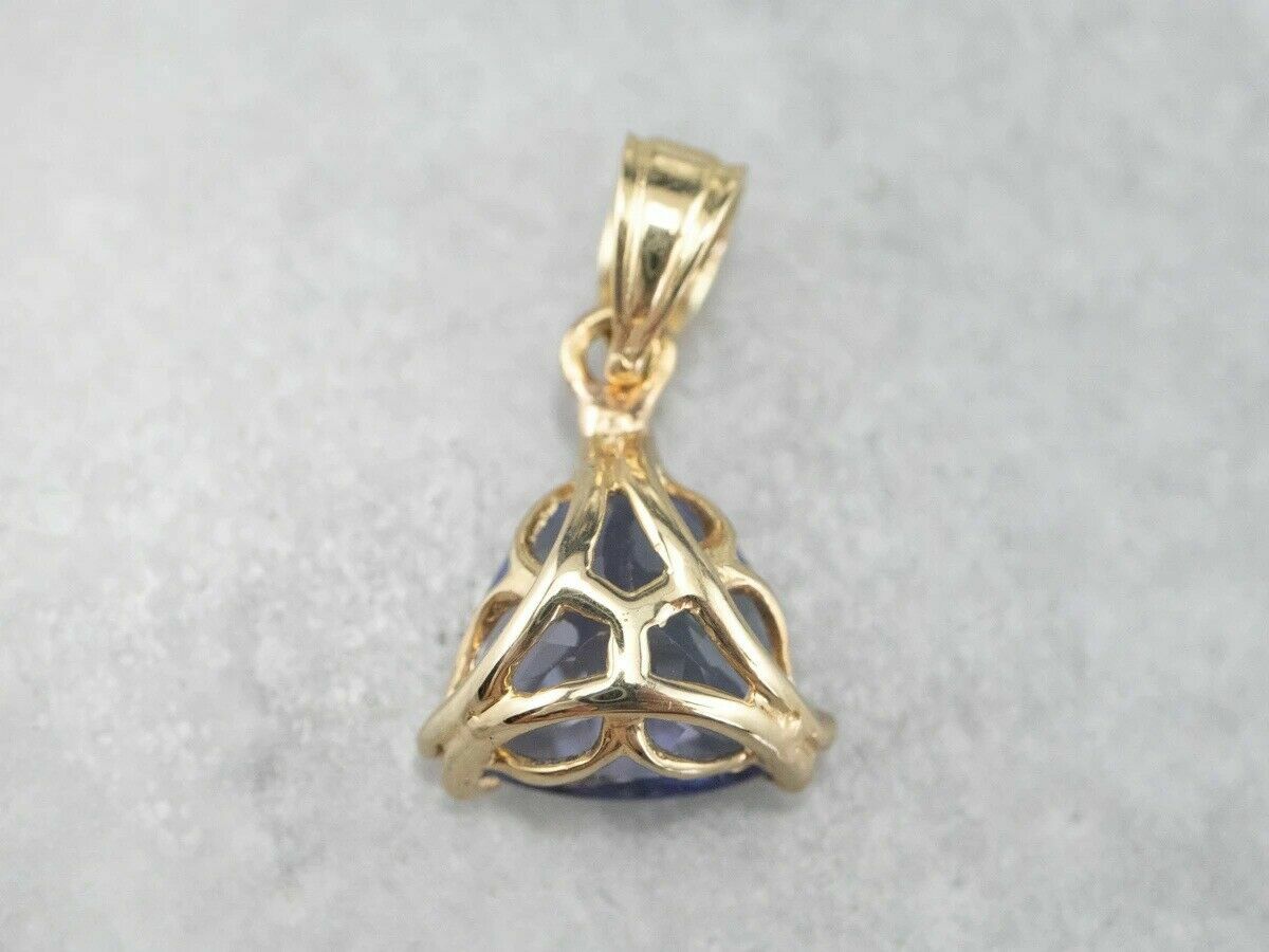 3ct Trillion Lab-Created Tanzanite Solitaire Pendant 18″ Chain 14k Yellow Plated