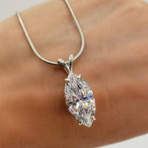 RARE 7.70Ct Certified Marquise Cut Diamond Solitaire Pendant, FREE Diamond Studs