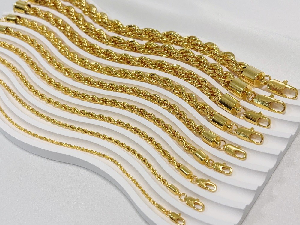 14K Yellow Gold Diamond Cut Rope 2mm-10mm Chain Link Bracelet 7″ 7.5″ 8″ 8.5″ 9″