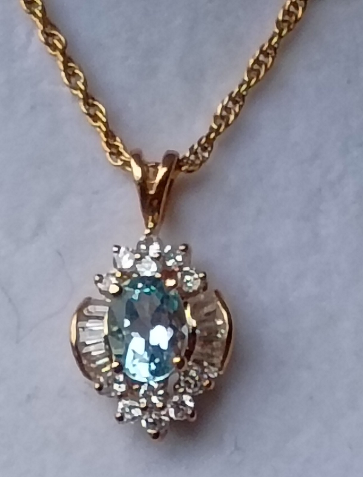 Vintage Blue Topaz Necklace With Cubic Zirconias 14K Gold Plate – New