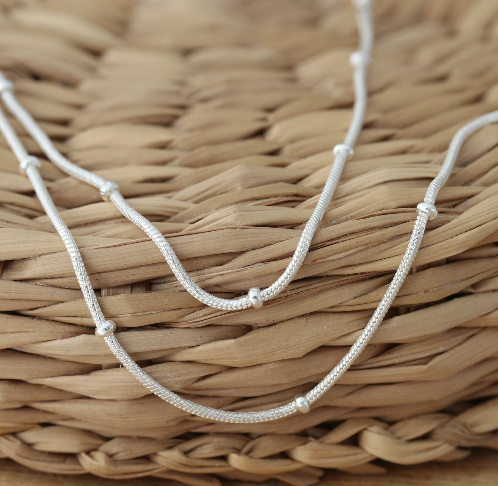 Genuine 925 Sterling Silver SNAKE Chain with Bead Balls Necklace UK SUPPLIER