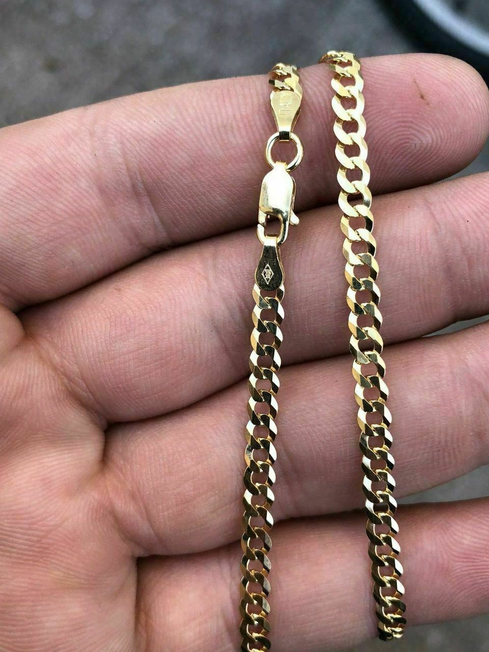 Ladies 18” 14k Yellow Gold Plated Solid 925 Silver 4mm Flat Cuban Chain ITALY