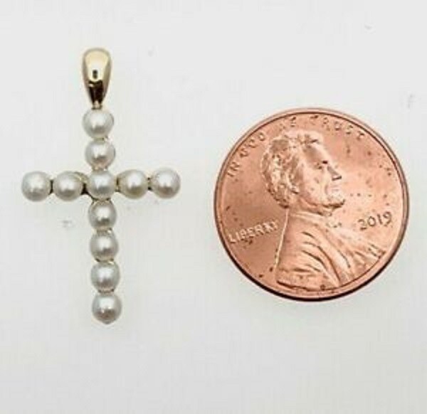 3.00Ct Round Cut Pearl & Diamond Women’s Cross Pendant 14K Yellow Gold Finish
