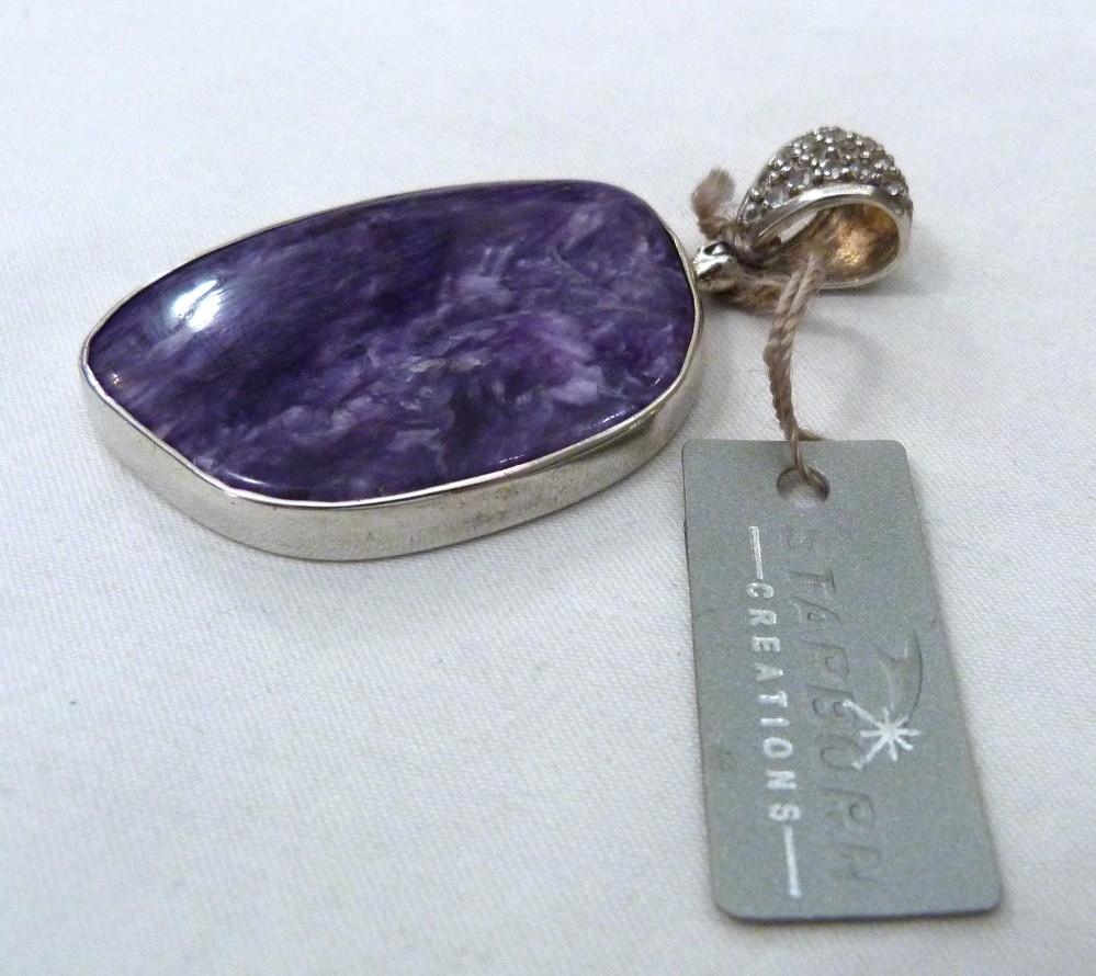 2 1/4″ STARBORN STERLING SILVER PURPLE CHAROITE WHITE TOPAZ PENDANT NEW W/TAGS