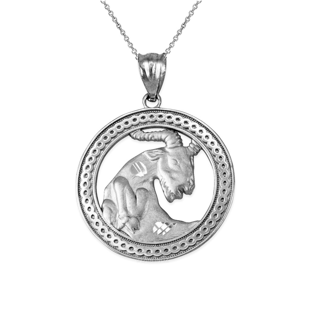 Sterling Silver Zodiac Open Medallion Satin DC Pendant Necklace