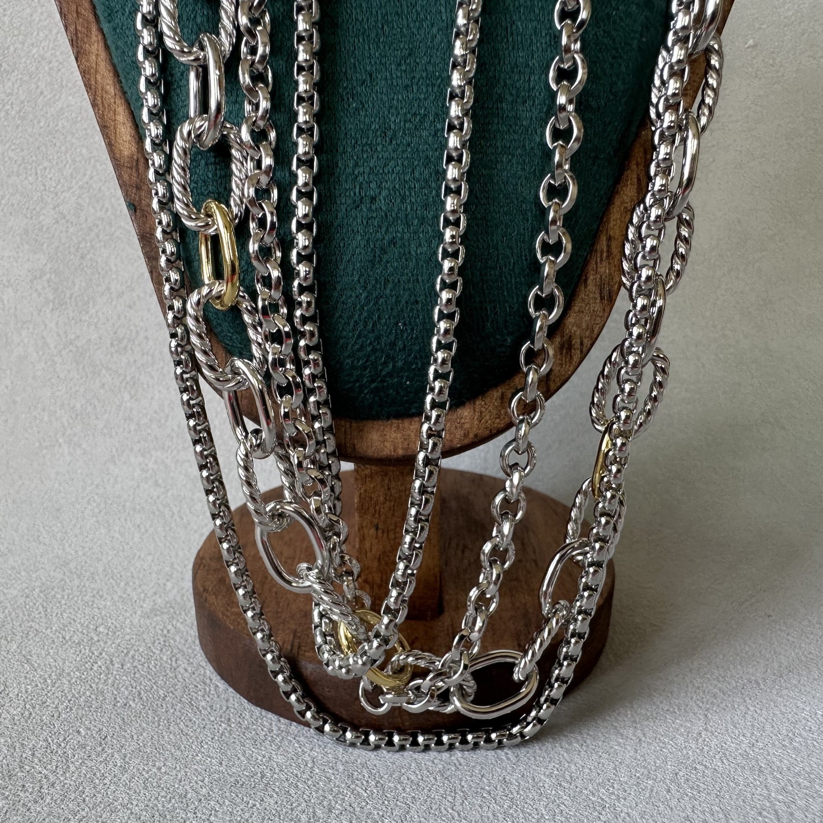 DAVID YURMAN 4 Row Multi Chain Necklace 29mm Sterling Silver & 18K Gold 19″