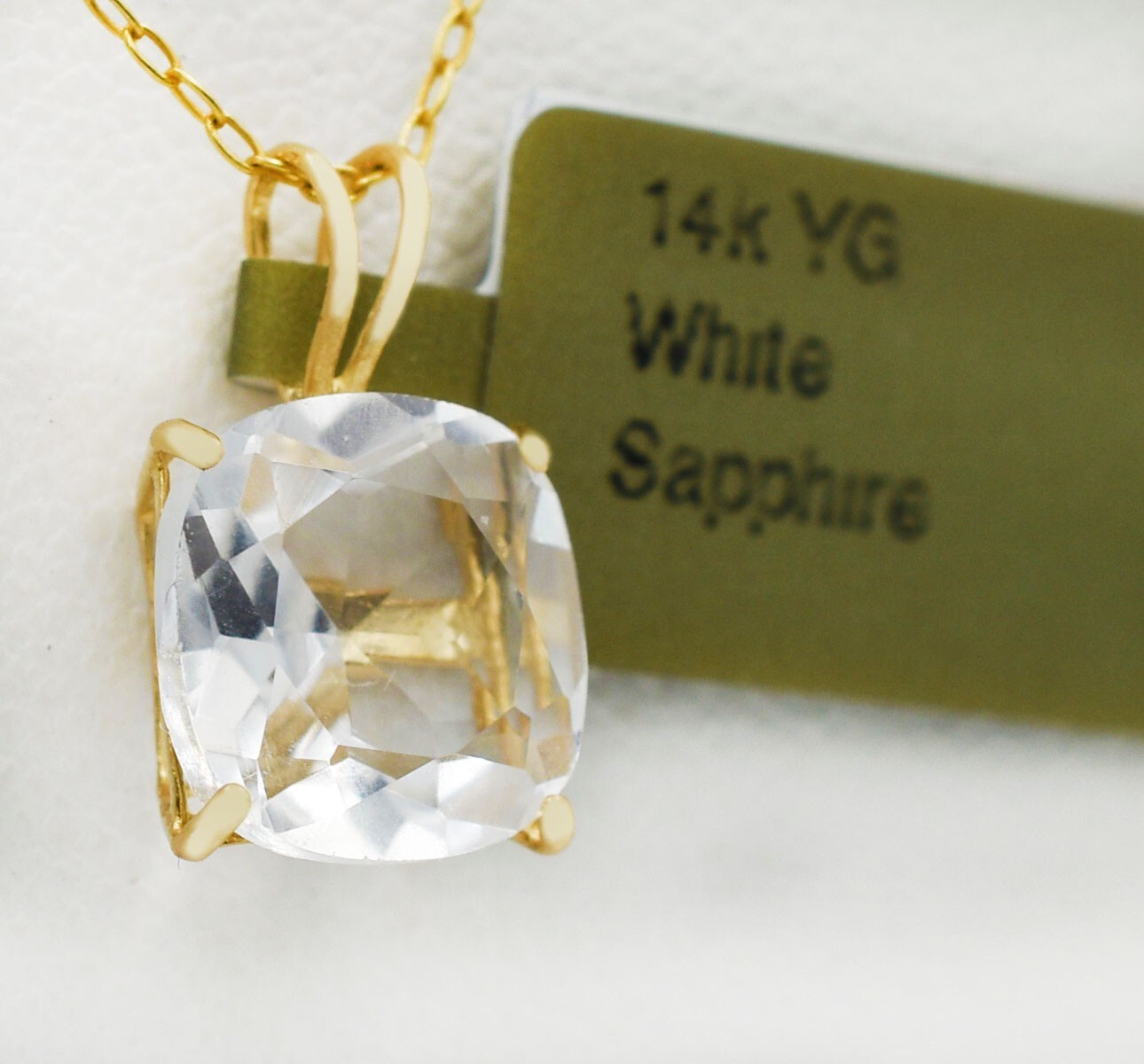 GENUINE 3.49 Cts WHITE SAPPHIRE PENDANT 14K GOLD – Free Appraisal Service – NWT