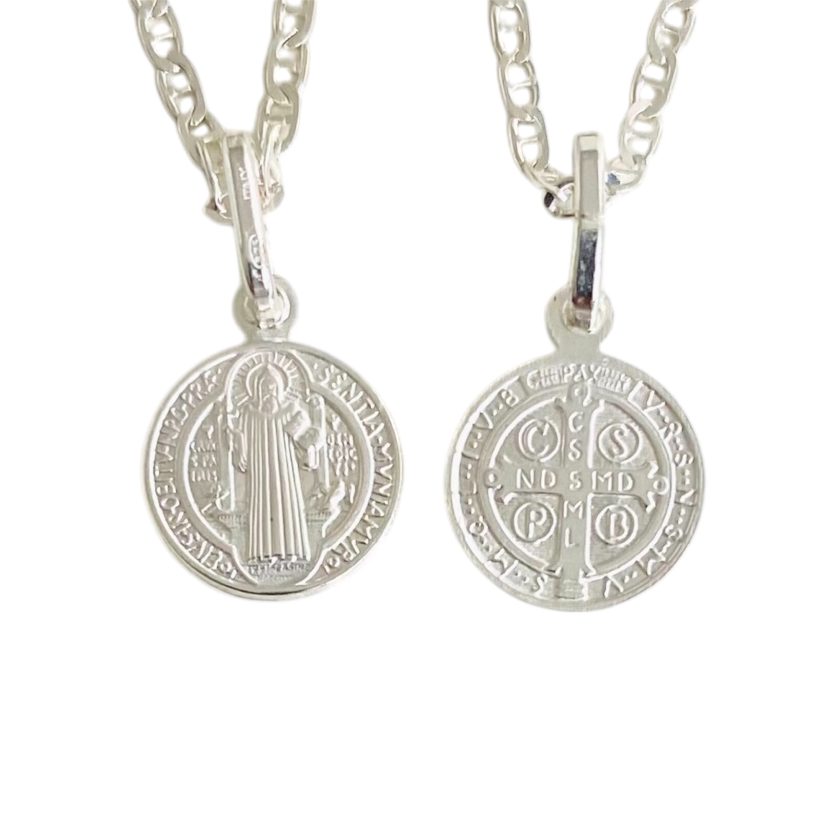 925 sterling silver Saint Benedict 10mm Pendant, 1.5mm Chain Necklace – P157