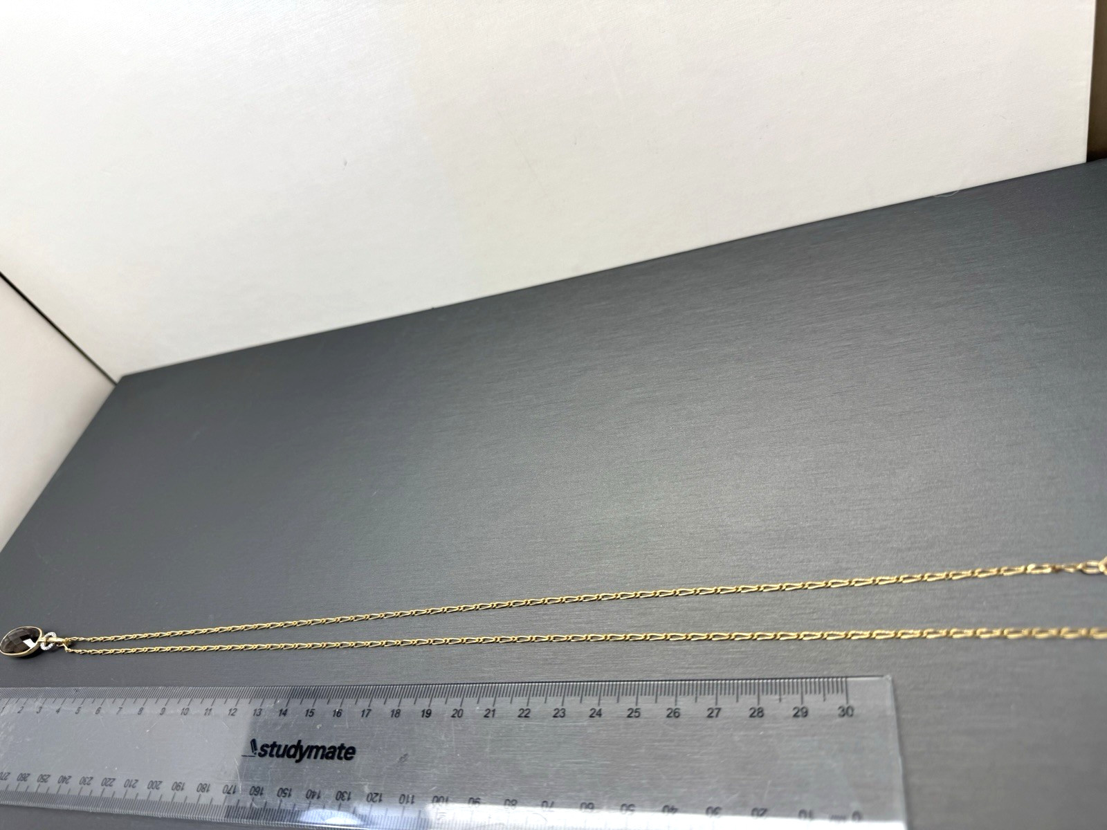 9ct Yellow Gold 70cm Chain with 9ct Yellow Gold Smokey Quartz & Diamond Necklace