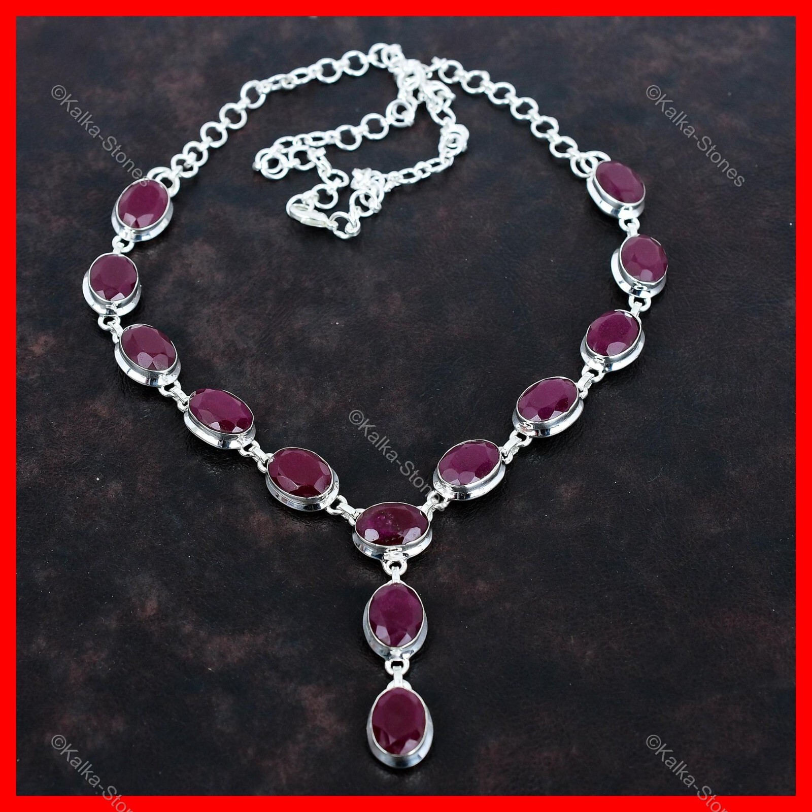 Friendship Day Deal Kashmir Rubi Gemstone Chain Necklace Jewelry Sterling Silver