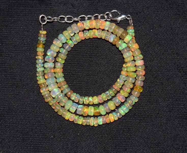 20Inch Natural Ethiopian Opal Wello Fire 3-5MM Opal Gemstone Beads Necklace