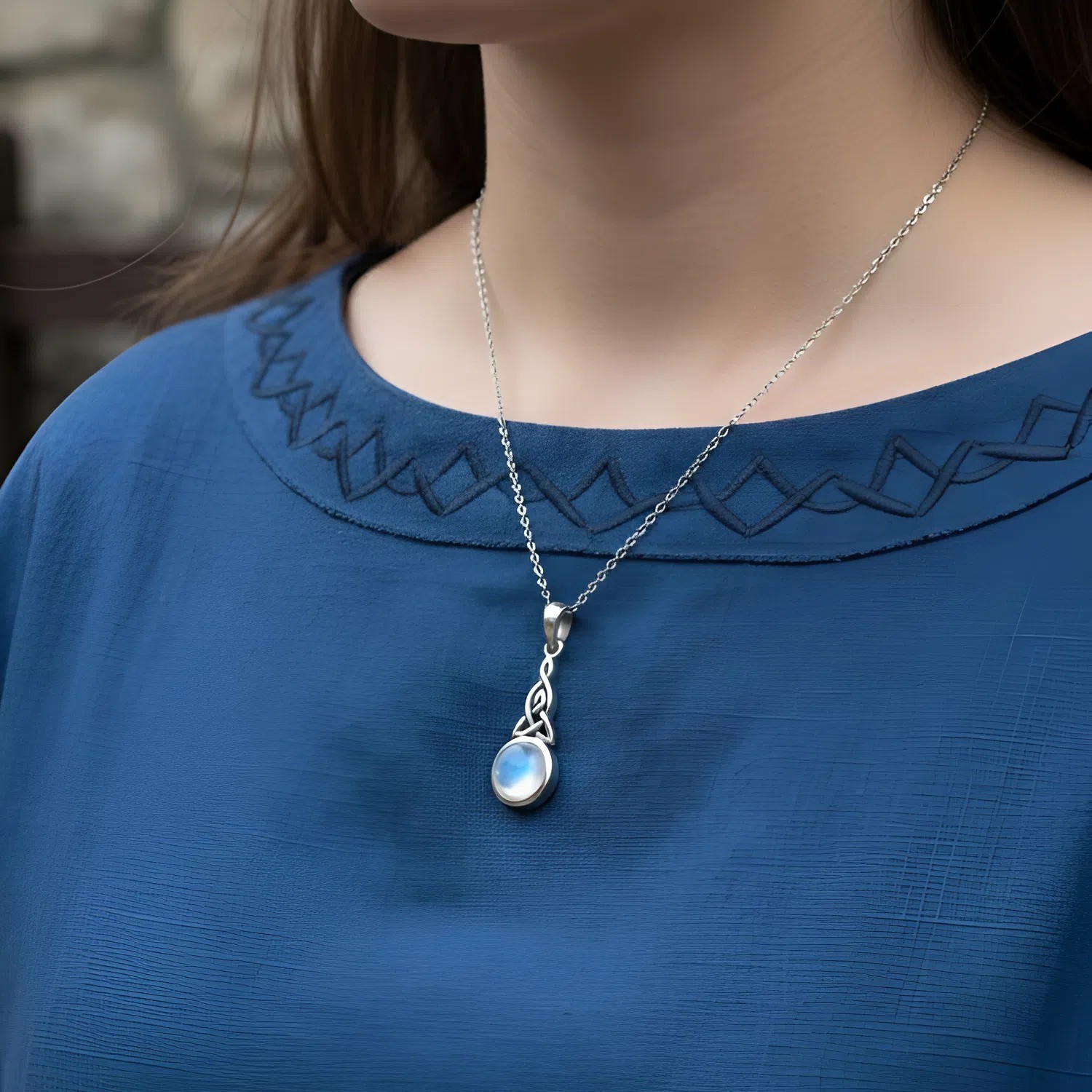 Celtic Moonstone Necklace – .925 Sterling Silver Motherhood Knot Pendant Jewelry