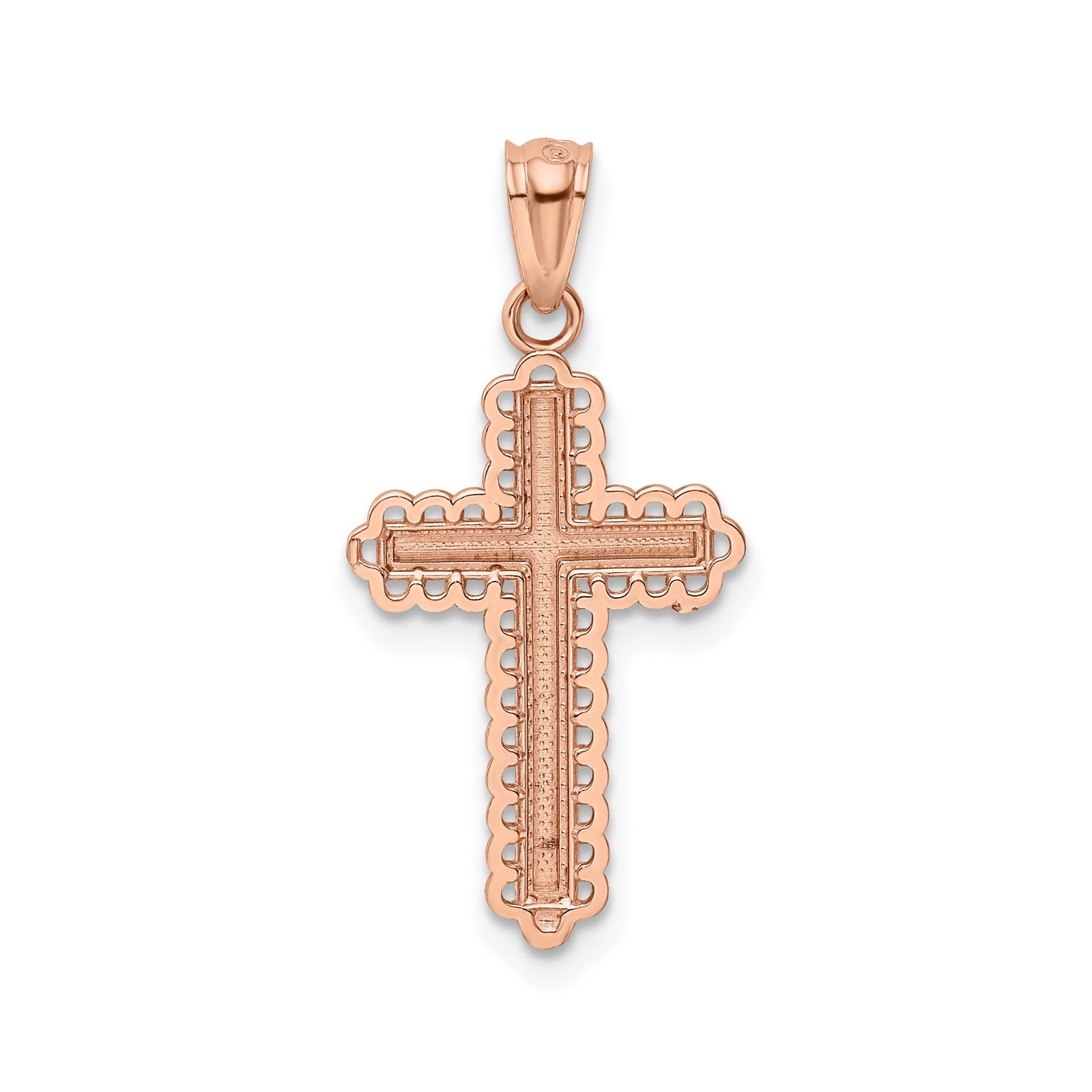 14k Rose Gold Cross Pendant Women White Gold Center Beaded Edge Christian Jewelr