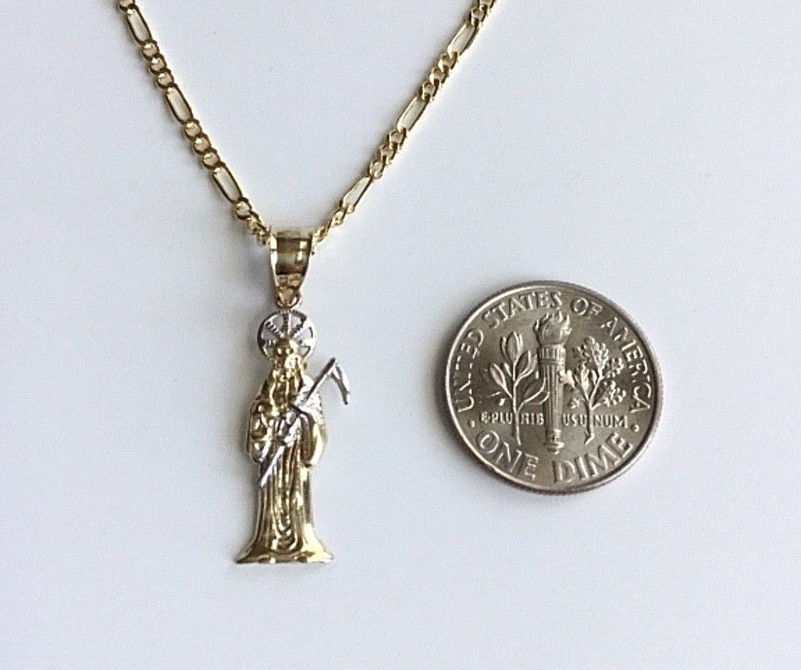 14K SOLID GOLD GRIM REAPER 20″NECKLACE- 27mm / 1.06 inches SANTA MUERTE- PT098-1
