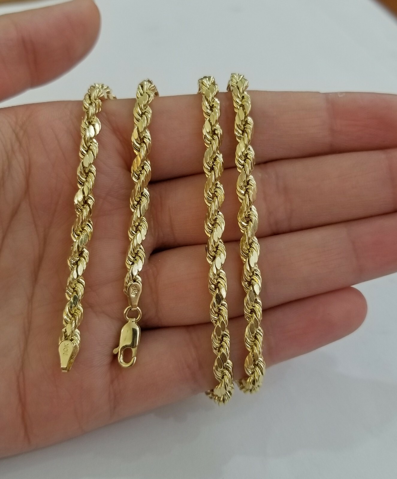 Real 10k Yellow Gold Rope Chain 4mm 18 Inch Diamond Cuts Necklace Men Women