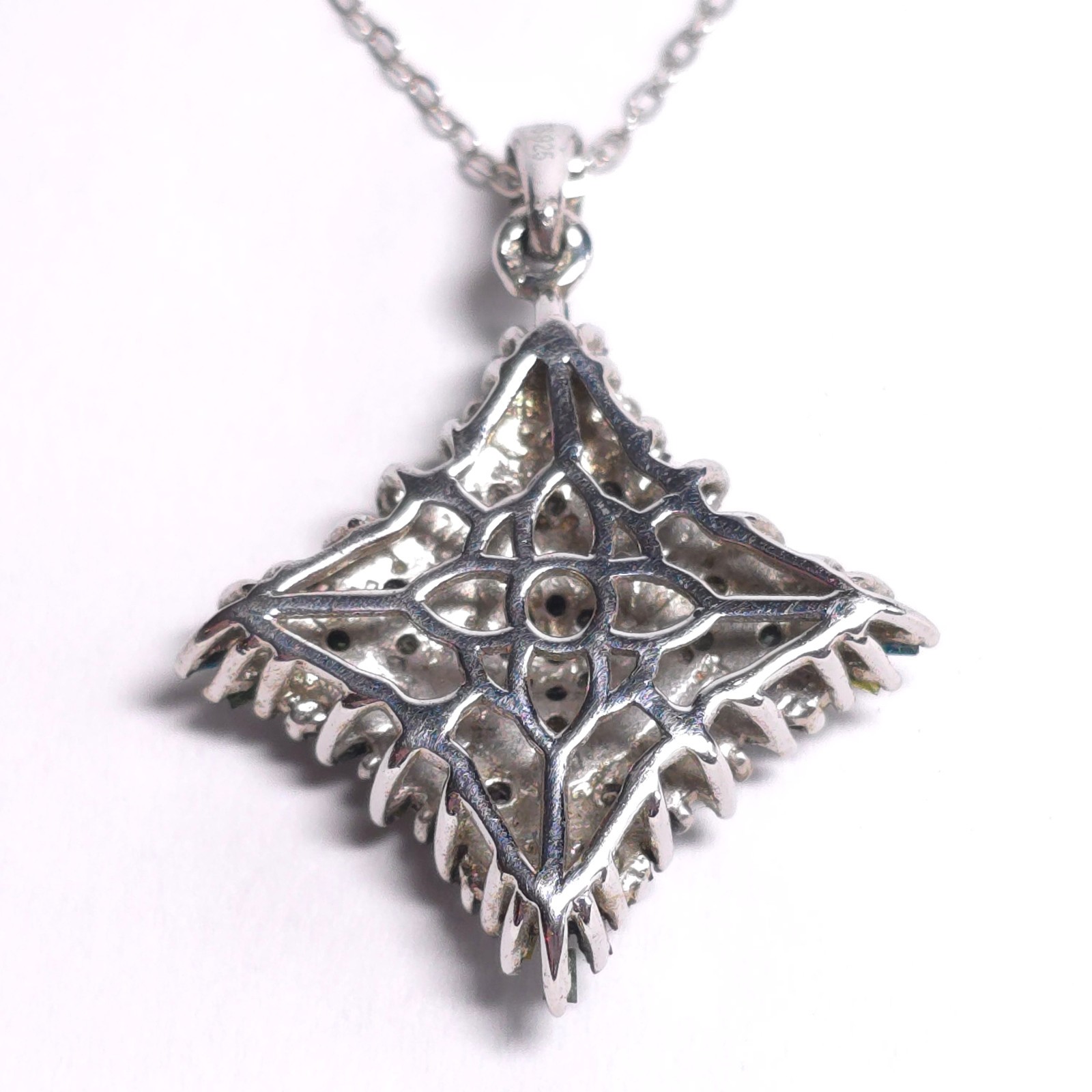 STS Multicolor (IR) Diamond 925 Silver Pendant w/ Chain 20in