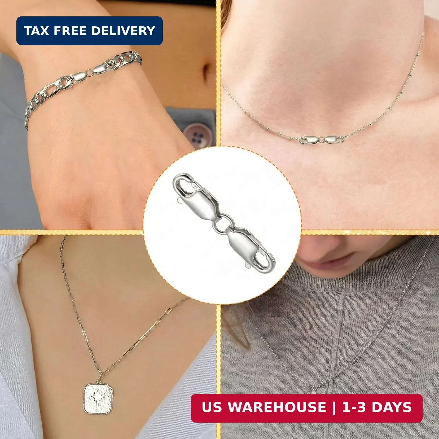 925 Sterling Double Lobster Claw Clasp Necklace Clasps and Closures Jewelry Clas