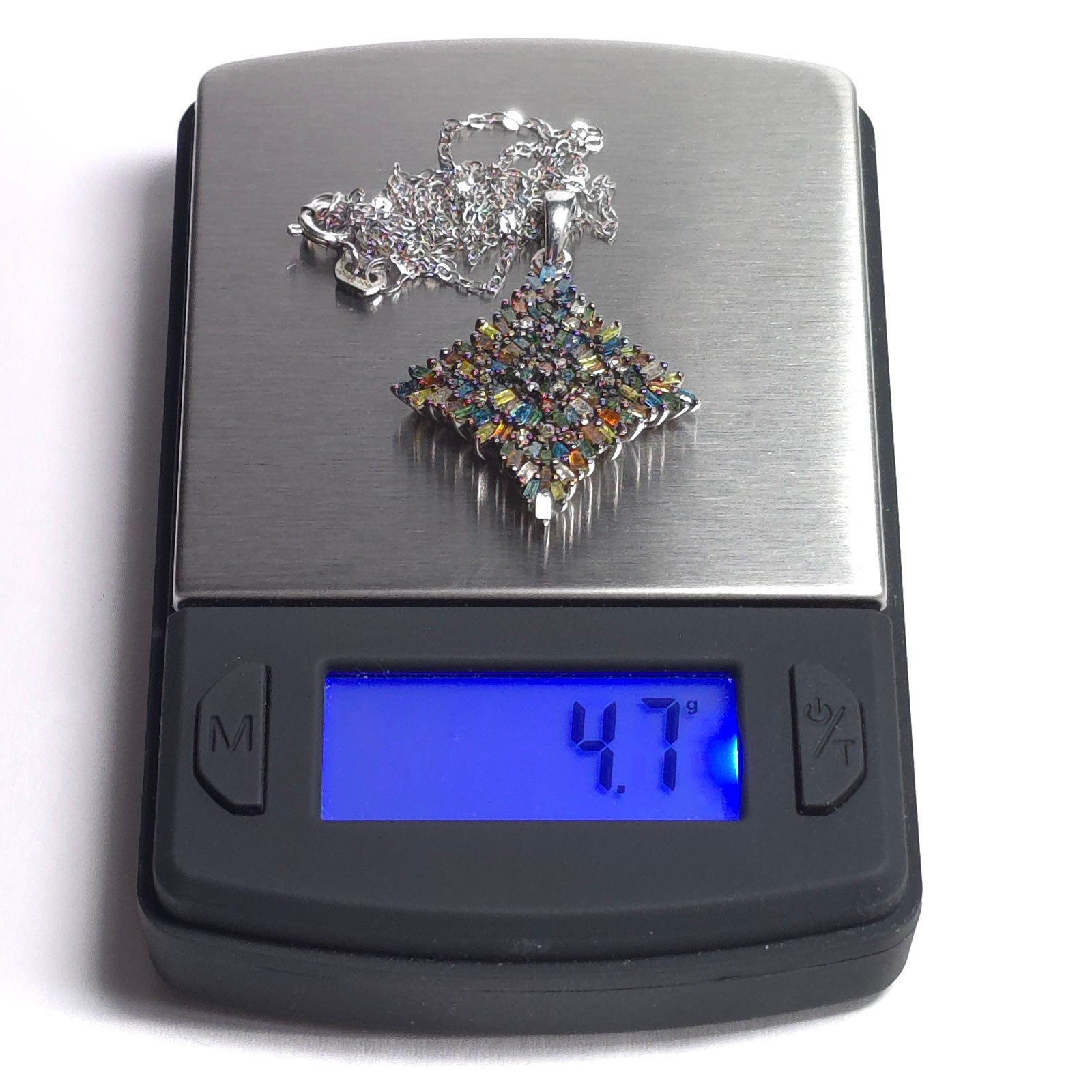 STS Multicolor (IR) Diamond 925 Silver Pendant w/ Chain 20in